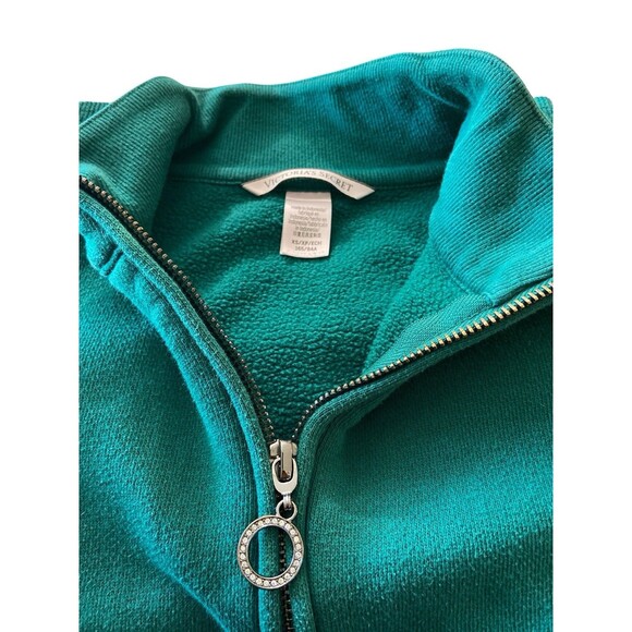 Victoria’s Secret Woman’s Crop Sweatshirt XS Teal Green Half Zip Pullover Top - Picture 5 of 8